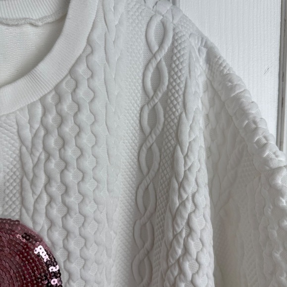 SHEIN Curve White Cable Knit Sweatshirt Pink Sequin Heart 3XL Plus Top Valentine - Picture 3 of 8